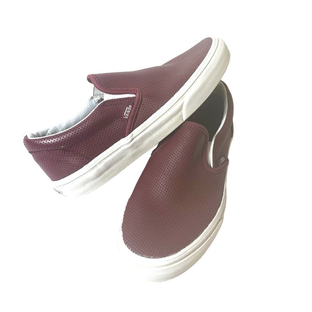 Vans Classic Slip On Skateboard Shoes Leather Burgundy Womens 6 Sneaker Mens 4.5